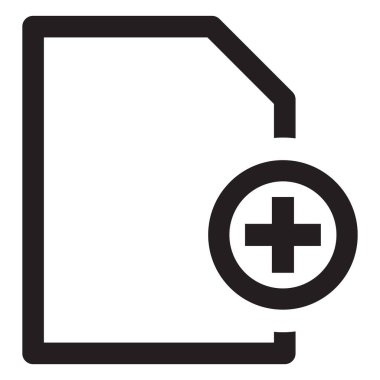 Beyaz arkaplanda izole edilmiş belge simgesi vektörü ekle. Yeni dosya simgesi