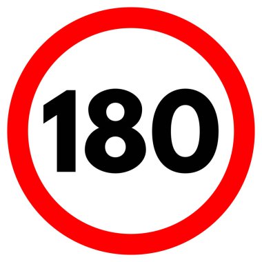 Hız limiti trafik levhası 180. Maksimum hız limiti saatte 180 kilometre. Vektör illüstrasyonu
