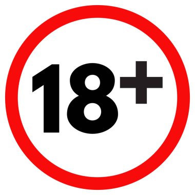 18 yaşın altında içki yasağı işareti. 18 'in altında artı ikon vektörü. 18 yaşından küçüklere izin yok.
