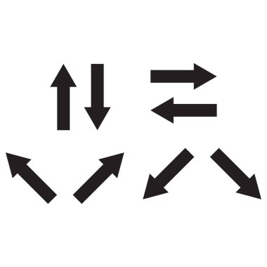 Beyaz arkaplanda izole edilmiş farklı yönlerdeki ok simgesi. Vektör