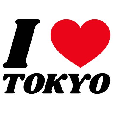Tokyo 'yu seviyorum. Kalp vektörü çizimleri var.