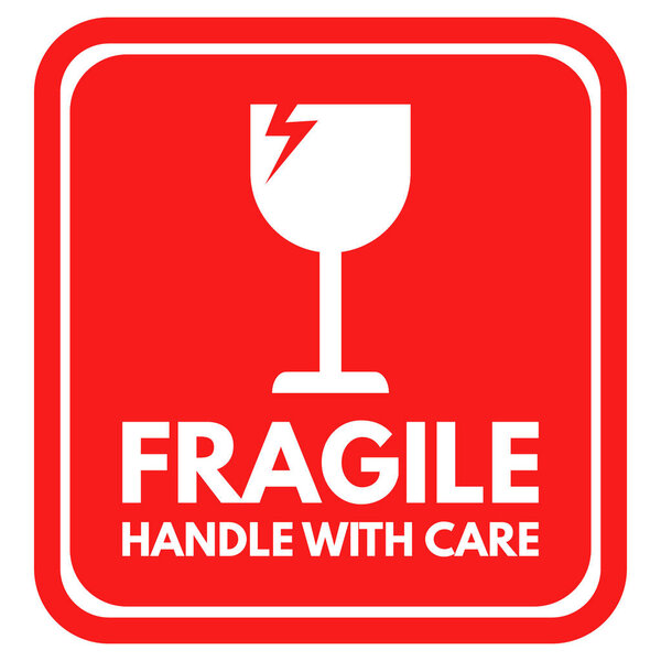 Red fragile icon . Handle with care fragile icon vector . Fragile label with broken glass symbol