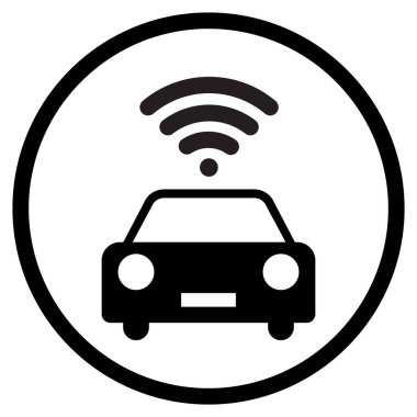 Beyaz arka planda kablosuz internet ikonu olan araba. Araba simgesi vektöründe Wifi