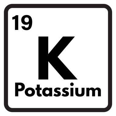 Potasyum kimyasal element simgesi beyaz arkaplanda izole edildi. Vektör illüstrasyonu