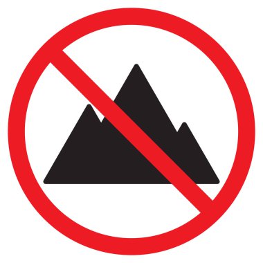 Dağcılık işareti yok. Dağ işareti yok. Yasak dağ simgesi vektörü 