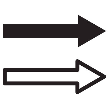 Sağ ok simgesi beyaz arkaplanda izole edilmiş iki şekilde ayarlandı. Sonraki ok simgesi vektörü