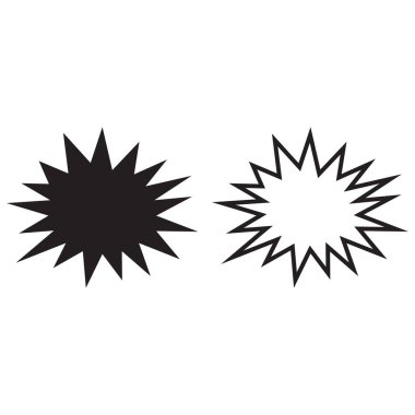 Beyaz arka planda izole edilmiş iki tarzda patlayan bir konuşma yıldızı simgesi. Vektör illüstrasyonu