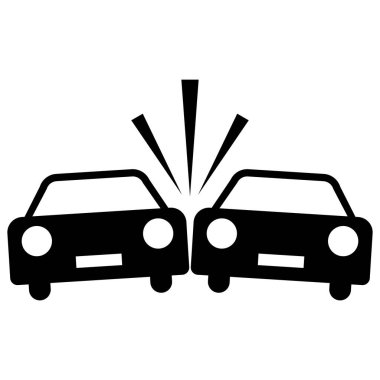 Çarpışan araba tabelası. Araba kazası simgesi vektörü beyaz arkaplanda izole edildi