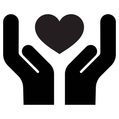 Eller kalp ikonunu tutuyor. Kalp sağlığı belirtisi. Vektör illüstrasyonu