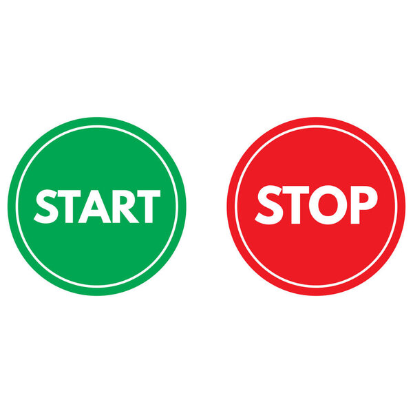 Stop start buttons in green and red colors isolated on white background . Vector illustration