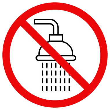 Duş işareti yok. Yasak duş ikonu. Duş kısıtlama işareti vektörü yok