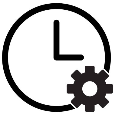 Zaman yönetimi simgesi beyaz arkaplanda izole edildi. Vites çarkı ve saat simgesi. Vektör illüstrasyonu