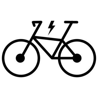 Moda tarzında elektrikli bisiklet ikonu. Elektrikli bisiklet simgesi beyaz arkaplanda izole edildi. Vektör illüstrasyonu