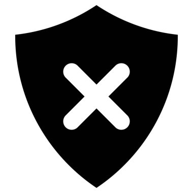 Kalkan çapraz işaret simgesi ile güvensiz. Beyaz arkaplanda güvensiz kalkan simgesi vektörü izole edildi