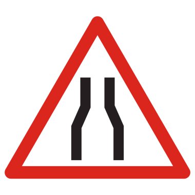 Her iki taraftaki yol daralıyor. Beyaz arka planda izole edilmiş. Yol simgesi vektörü daraltılıyor