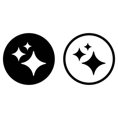 Beyaz arkaplanda izole edilmiş iki şekilde parlat simgesi. Temiz yıldız ikonu. Parıltı simgesi vektörü