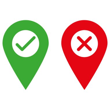 Beyaz arkaplanda işaretleme simgelerine sahip harita işaretleyicisi. İşaretli konum simgesi. Vektör illüstrasyonu