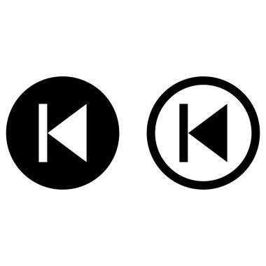 Önceki düğme simgesi beyaz arkaplanda izole edilmiş iki şekilde ayarlandı. Arka düğme simge vektörü 