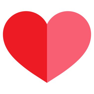 Beyaz arka planda iki parça pembe ve kırmızı renkli kalp ikonu var. Yarım kalp simgesi vektörü