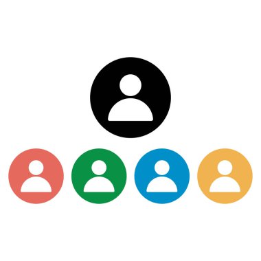 Kullanıcı simgesi yuvarlak renk arkaplan siyah, kırmızı, yeşil, mavi ve turuncu üzerine ayarlandı. Avatar simge vektörü