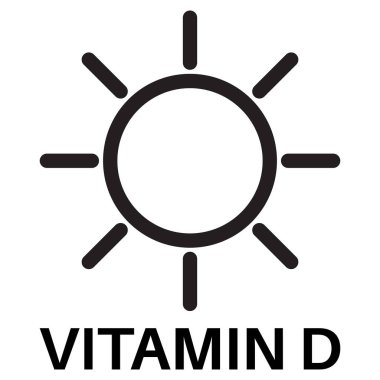 Beyaz zemin üzerinde güneş izole edilmiş D vitamini ikonu. D vitamini beslenme işareti. Vektör illüstrasyonu