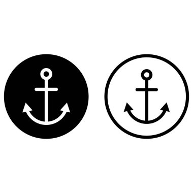 Çapa simgesi beyaz arkaplanda izole edilmiş iki şekilde ayarlandı. Gemi çapa simgesi vektörü