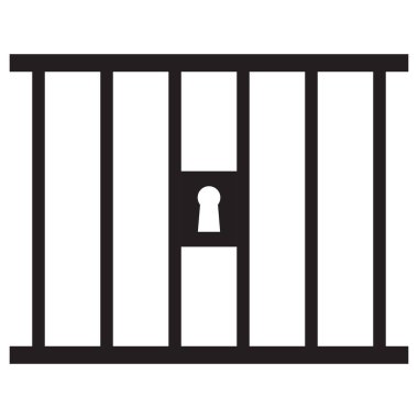 Hapishane simgesi beyaz arkaplanda izole edildi. Suçlu ikonu. Vektör illüstrasyonu