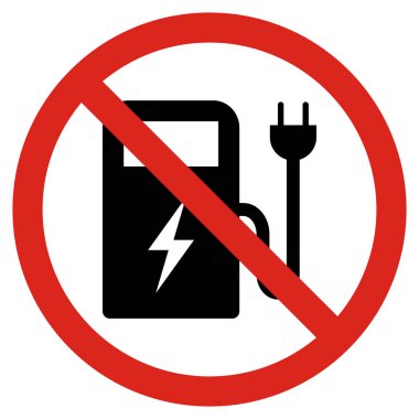 Elektrik istasyonu tabelası yok. Yasak araba elektrik santrali ikon vektörü. İzin verilmeyen elektrik istasyonu işareti