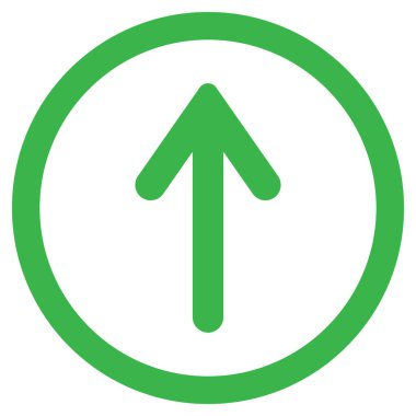 Yeşil ok beyaz arkaplanda izole edilmiş modaya uygun biçimde simge yukarı. Vektör illüstrasyonu