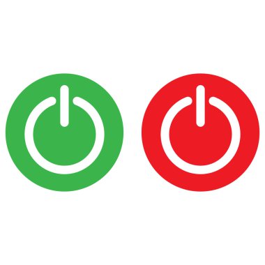 Yeşil ve kırmızı güç ikonu hazır. Simgeleri kapatan güç düğmesi. Kapat ve simgeleri aç. Vektör illüstrasyonu