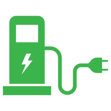 Beyaz arka planda izole edilmiş yeşil elektrik yakıt pompası ikonu. Elektrik yükleme istasyonu vektörü