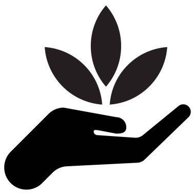 El ikonunda bitki yaprağı. el simgesinde bırakır. El ele tutuşan yaprak ikonu vektörü