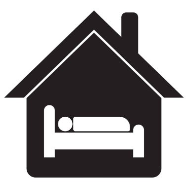Yurt ikonu. Yatak ikonuyla evde. Otel simgesi vektörü