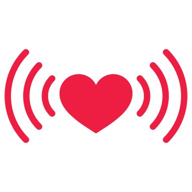 Kalp Wi-Fi ikonu. Kırmızı Wi-Fi Kalp ikonu. Aşk sinyali simgesi. Kalp dalgaları sembolü. Vektör illüstrasyonu