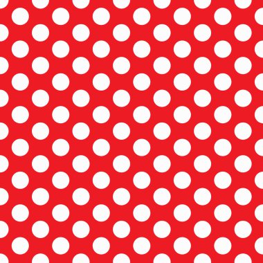 Kırmızı ve beyaz benekli nokta deseni. Polka beyaz ve kırmızı arkaplanı noktalıyor. Vektör illüstrasyonu