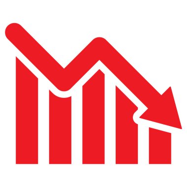 Kırmızı aşağı ikon büyüyen. Ok simgesine iniyorum. Grafik simge vektörüne iniyor