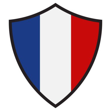Fransa kalkan simgesi beyaz arkaplanda izole edildi. Fransa bayrağı kalkan şeklinde. Vektör illüstrasyonu