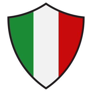 İtalya kalkan simgesi beyaz arkaplanda izole edildi. İtalya bayrağı kalkan şeklinde. Vektör illüstrasyonu