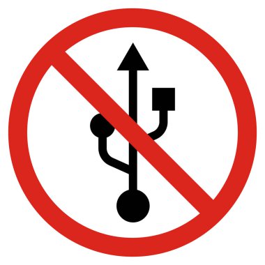 Beyaz arkaplanda USB işareti yok. USB flaş bellek işareti yok. Vektör illüstrasyonu
