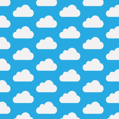 Mavi arka planda bulut deseni. Bulut arkaplanı. Bulut duvar kağıdı. Vektör illüstrasyonu
