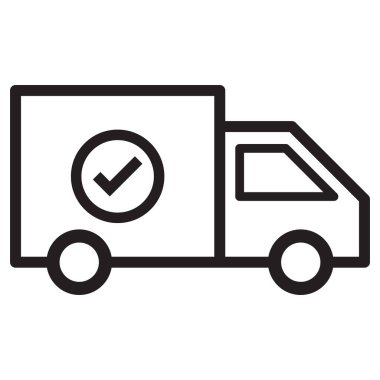 İşaretli ikonu olan bir teslimat kamyonu. Teslimat servisi ve sevkiyat ikonu. Vektör illüstrasyonu