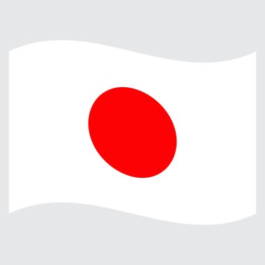 Gri arka planda Japon bayrağı dalgalandırmak. Japon bayrağı dalgalanıyor. Vektör illüstrasyonu