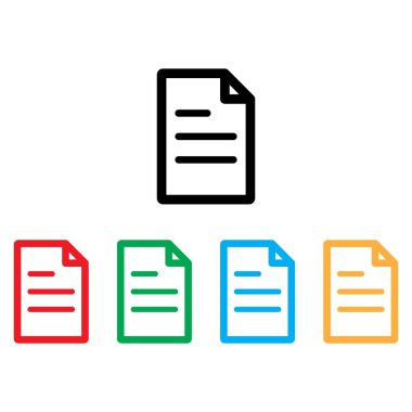 Renkli metin simgesi farklı renklerde ayarlandı. Metin belgesi sayfa simgesi vektörü