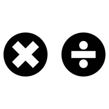 Beyaz arkaplanda izole edilmiş simgeleri böl ve çarp. Matematik sembolleri vektörü