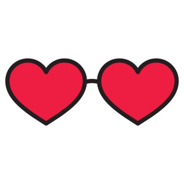Kalp güneş gözlüğü ikonu. Kırmızı kalp gözlüğü simgesi beyaz arkaplanda izole edildi. Vektör illüstrasyonu