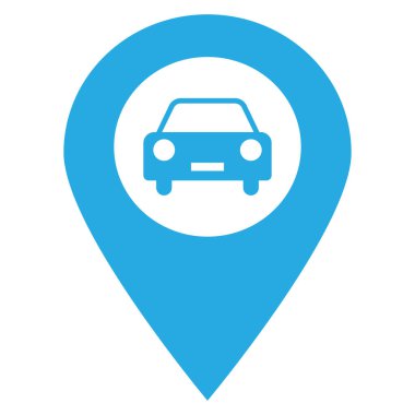 Beyaz arkaplanda izole edilmiş araba simgesine sahip harita işaretleyici. Otomobil park yeri simge vektörü