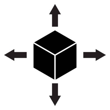 Teslimat kutusu simgesi ve modaya uygun dört ok. Teslimat kutusu paket vektörü