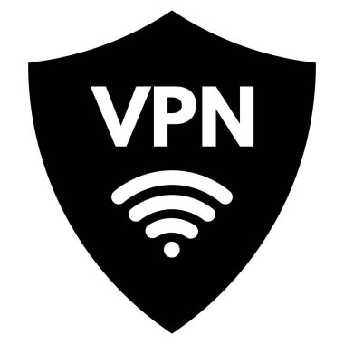 Sanal özel ağ simgesi. Kalkan sembollü VPN simgesi. Özel ağ simgesi vektörü