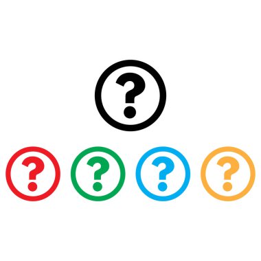 Renkli yardım simgesi farklı renklerde ayarlandı. Renkli soru işareti vektörü 