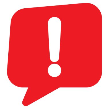 Moda tarzında ünlem işareti olan kırmızı konuşma balonu. Konuşma balonu uyarı vektörü